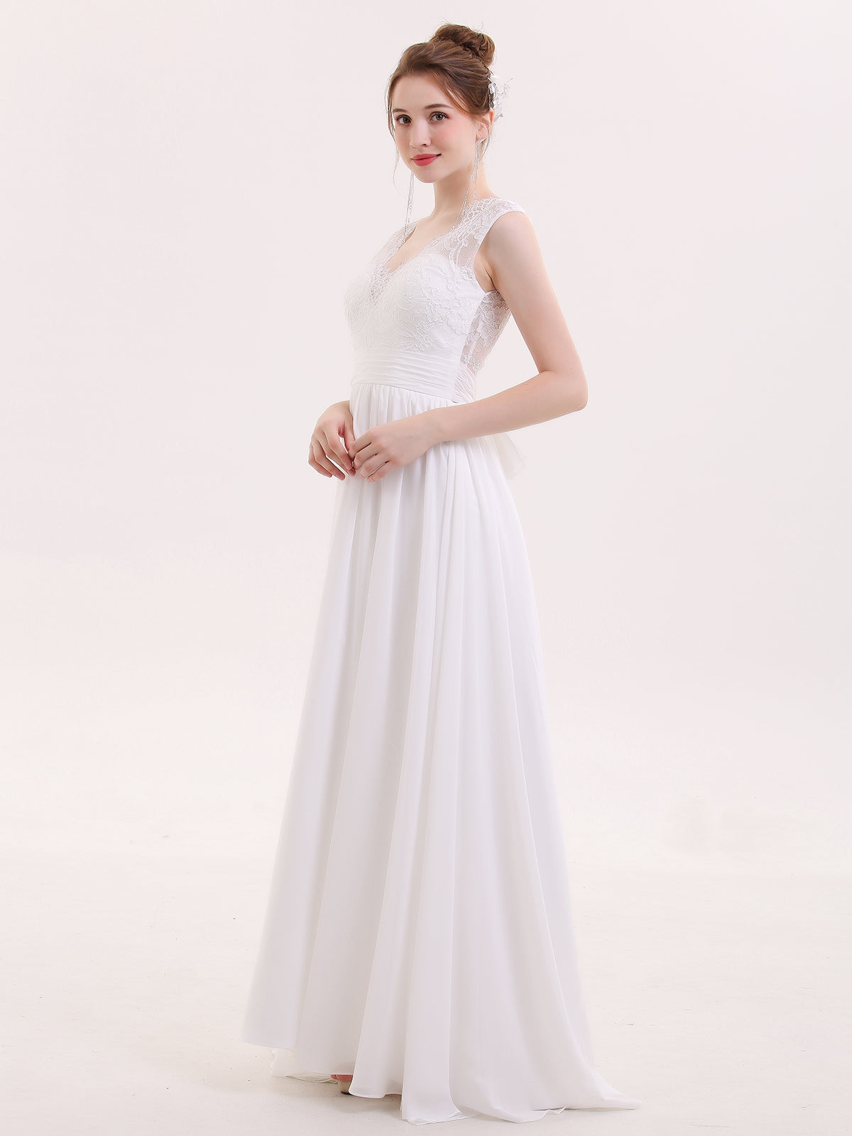 V-neck Chiffon Beach Wedding Dress with Bow-Ivory Bridal Gowns Dresses