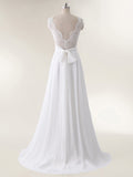 V-neck Chiffon Beach Wedding Dress with Bow-Ivory Bridal Gowns Dresses