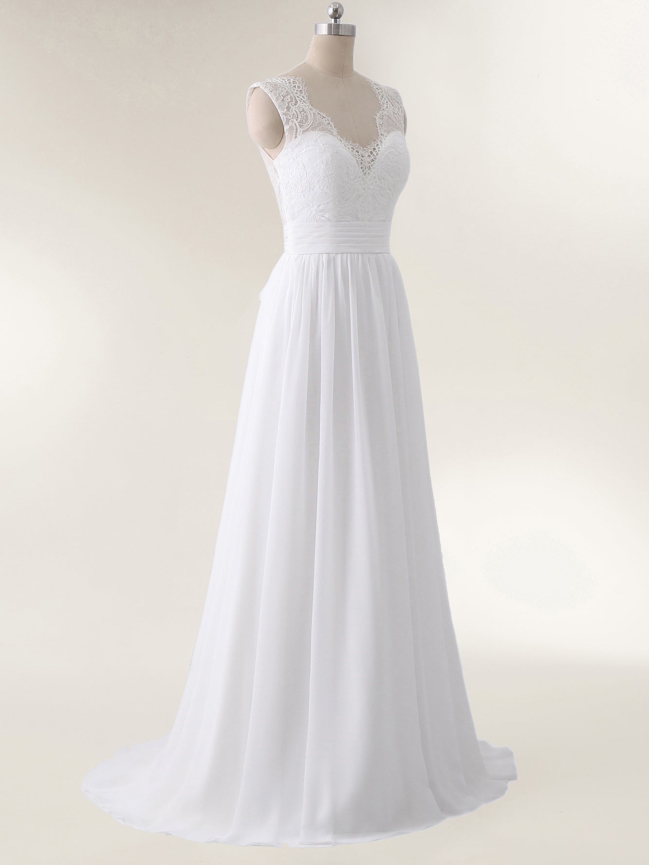 V-neck Chiffon Beach Wedding Dress with Bow-Ivory Bridal Gowns Dresses