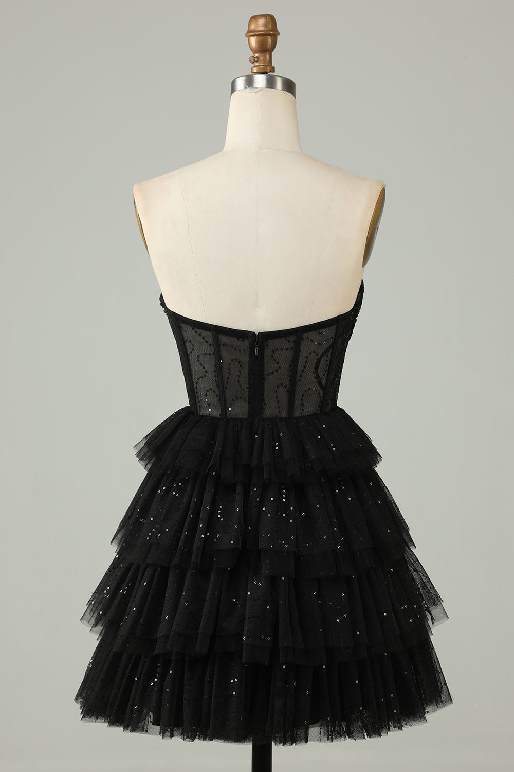 Black Corset Cute Tiered Sparkly Homecoming Dress with Ruffles Prom Cocktail Dresses