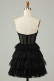 Black Corset Cute Tiered Sparkly Homecoming Dress with Ruffles Prom Cocktail Dresses