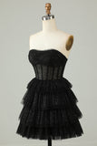 Black Corset Cute Tiered Sparkly Homecoming Dress with Ruffles Prom Cocktail Dresses