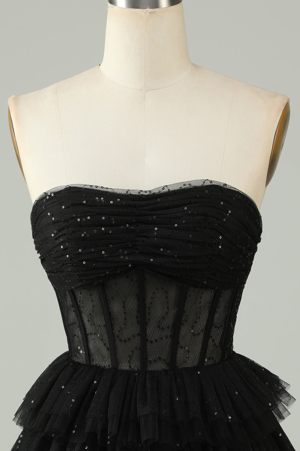 Black Corset Cute Tiered Sparkly Homecoming Dress with Ruffles Prom Cocktail Dresses