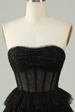 Black Corset Cute Tiered Sparkly Homecoming Dress with Ruffles Prom Cocktail Dresses