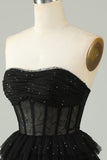 Black Corset Cute Tiered Sparkly Homecoming Dress with Ruffles Prom Cocktail Dresses