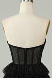 Black Corset Cute Tiered Sparkly Homecoming Dress with Ruffles Prom Cocktail Dresses
